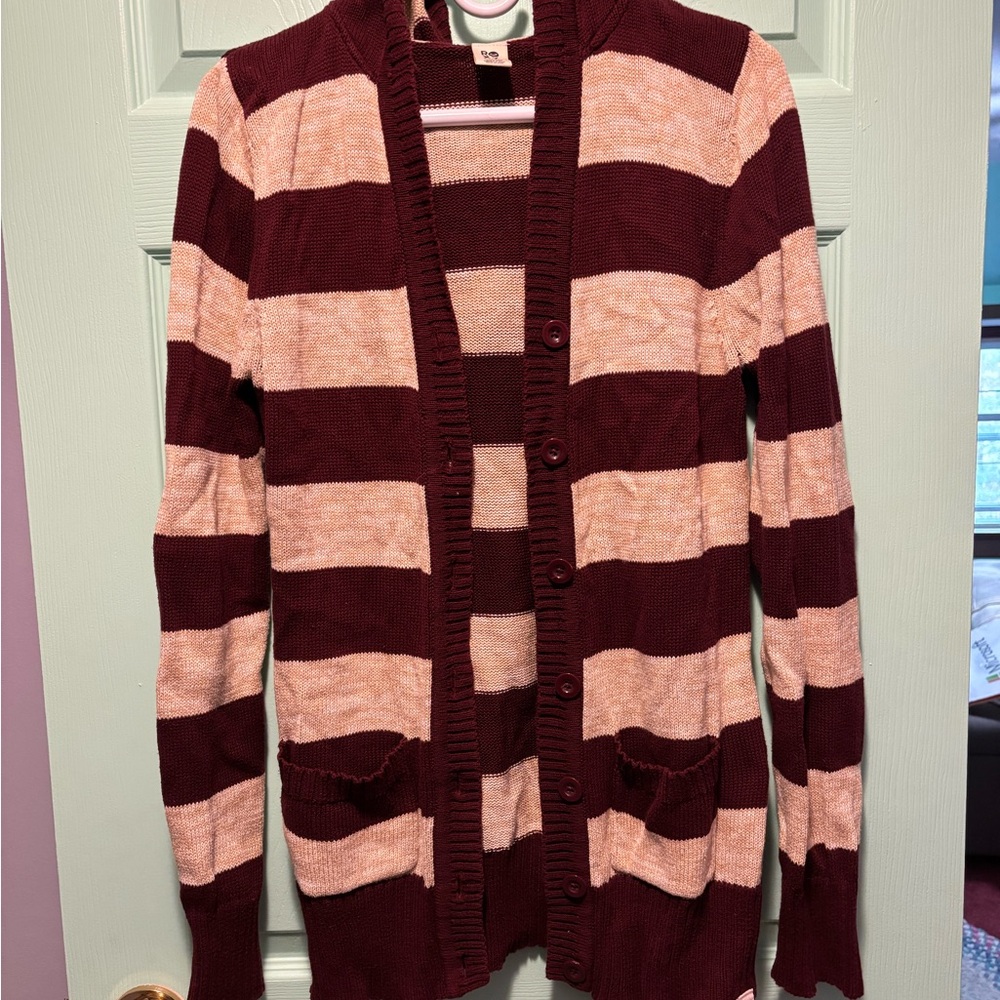 Roxy Burgundy and Pink Striped Cardigan